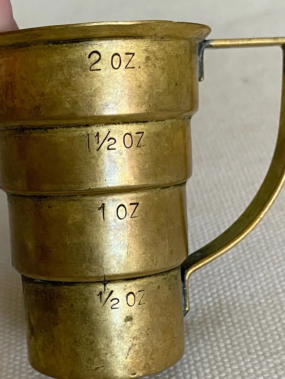 1930s Napier Stepped Jigger Brass Gold Tone Antique Art Deco 1/2 - 2 oz Markings